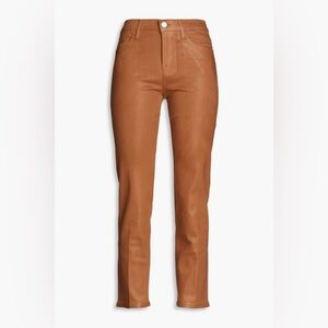 FRAME Le Sylvie coated high-rise slim-leg jeans, Light Brown - 25